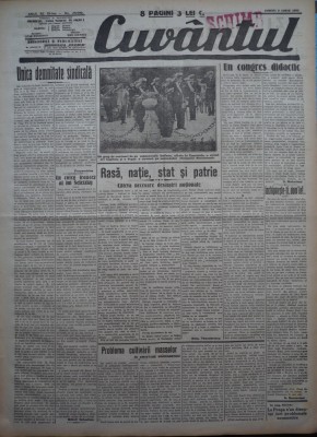 Cuvantul , ziar legionar , 2 Iunie , 1933 , articole S. Mehedinti , M. Sebastian foto