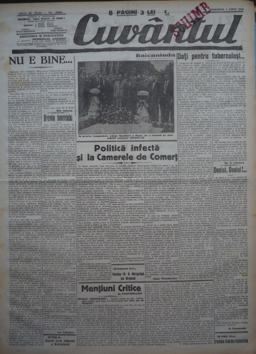 Cuvantul , ziar legionar , 4 Iunie , 1933 , articole Nae Ionescu , Racoveanu