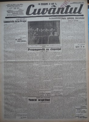 Cuvantul, ziar legionar, 3 Iunie, 1933, articole Nae Ionescu, Mihail Sebastian, Ion Calugaru, Paul Sterian foto