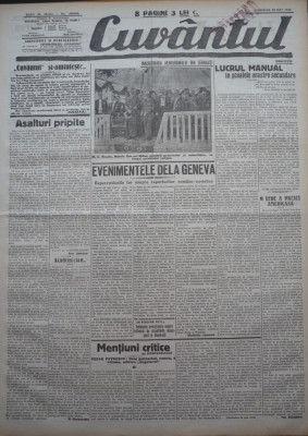 Cuvantul , ziar legionar , 28 Mai , 1933 , articole Nae Ionescu , Racoveanu foto