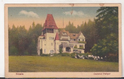 bnk cp Sinaia - Castelul Peles - uzata interbelica foto
