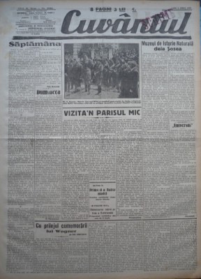 Cuvantul , ziar legionar , 5 Iunie , 1933 , articole Perpessicius , Racoveanu foto