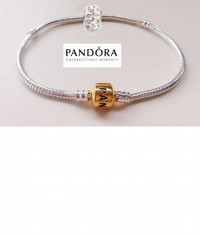 Bratara PANDORA 20cm placata cu argint 925 si aur 14k+charm swarovski cadou foto