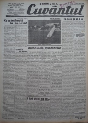 Cuvantul , ziar legionar , 1 Iunie , 1933 , articole Nae Ionescu , M. Sebastian foto