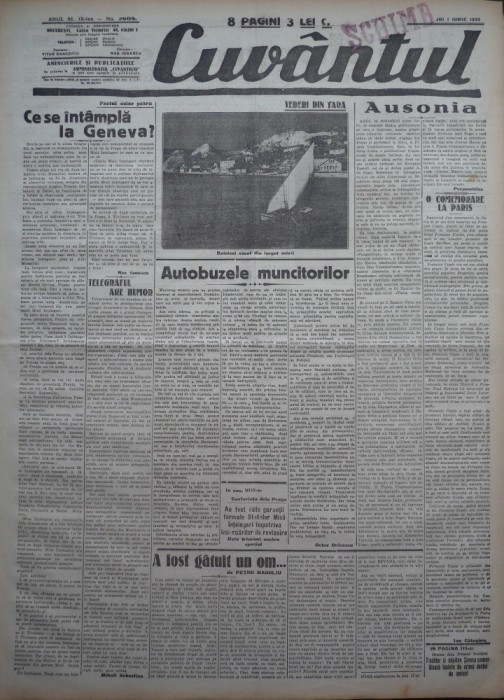 Cuvantul , ziar legionar , 1 Iunie , 1933 , articole Nae Ionescu , M. Sebastian