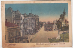 bnk cp Constanta - Piata Ovidiu cu statuia si giamia turceasca - uzata 1927 foto