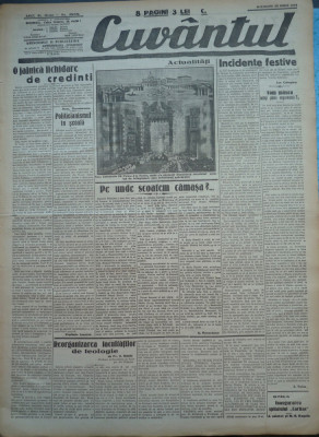 Cuvantul , ziar legionar , 28 Iunie , 1933 ,articole G. Racoveanu , Ion Calugaru foto