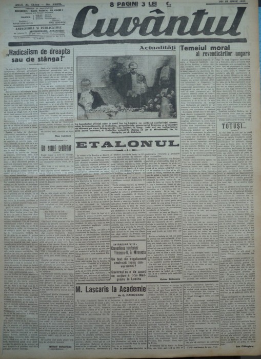 Cuvantul , ziar legionar , 22 Iunie , 1933 , art. Nae Ionescu , Mihail Sebastian