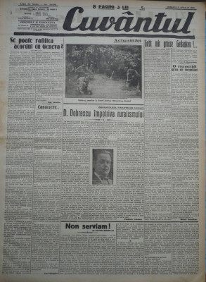 Cuvantul , ziar legionar , 8 Aprilie 1933 , art. Mihail Sebastian , Nae Ionescu foto