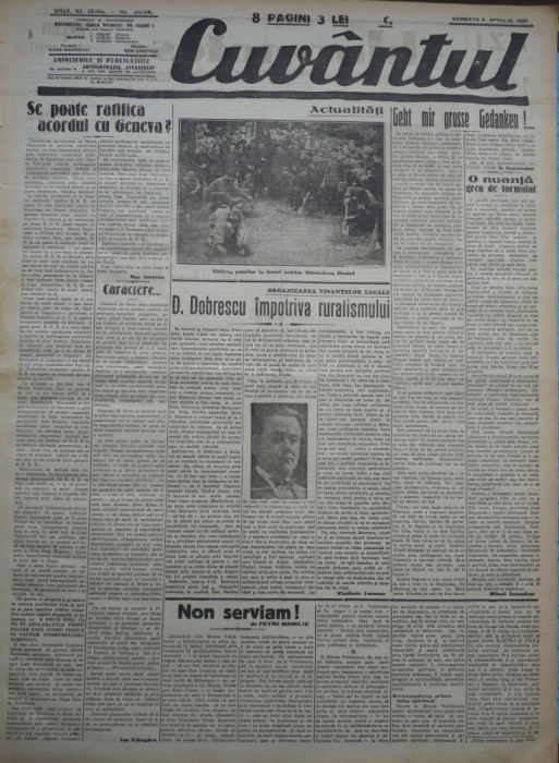 Cuvantul , ziar legionar , 8 Aprilie 1933 , art. Mihail Sebastian , Nae Ionescu