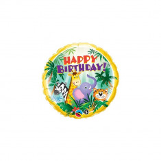 Balon Happy Birthday jungle animals din folie foto