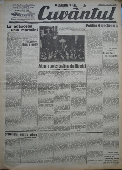 Cuvantul , ziar legionar , 5 Apr. 1933 , M. Sebastian , Racoveanu , Afac. Skoda
