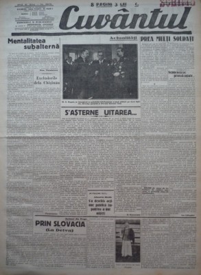 Cuvantul , ziar legionar , 26 Aprilie 1933 , art. Racoveanu , Perpessicius foto