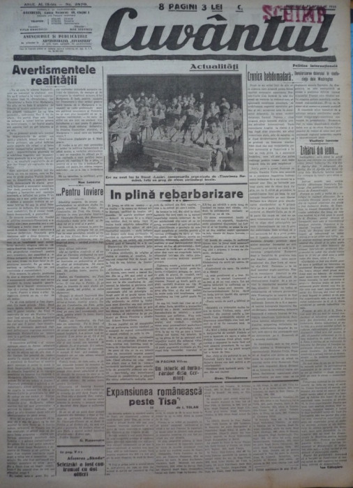 Cuvantul , ziar legionar , 23 Apr. 1933 , artic. Nae Ionescu , Racoveanu