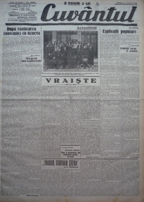 Cuvantul , ziar legionar , 22 Apr. 1933 , artic. Nae Ionescu , Racoveanu foto