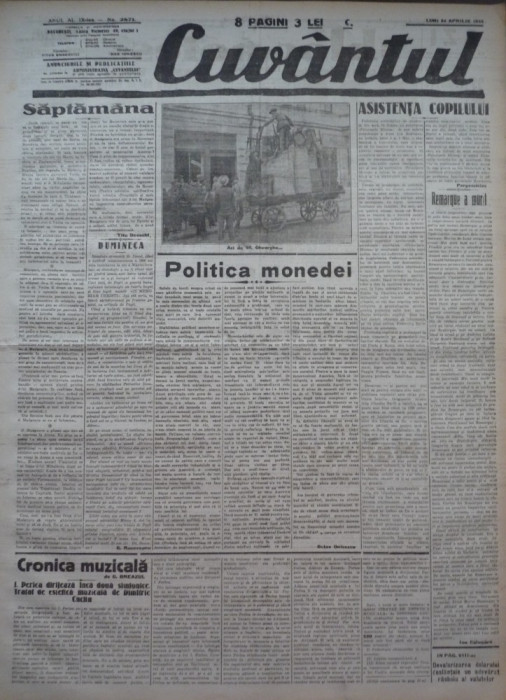 Cuvantul , ziar legionar , 24 Aprilie 1933 , art. Racoveanu , Perpessicius