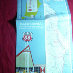 Harta Turistica California cu zona metropolitana Los Angeles si SanFrancisco1968