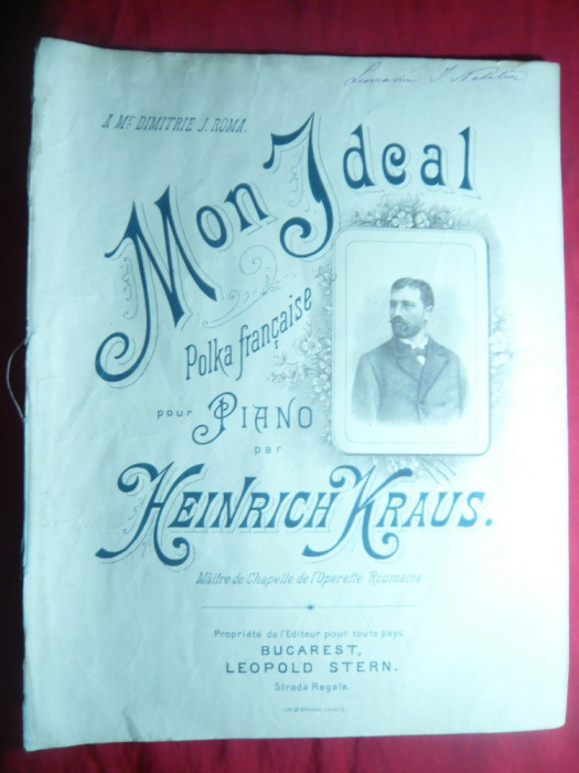 Partitura Heinrich Kraus - Mon Ideal - Polca Franceza pt.pian , 3 pag mari