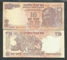 INDIA 10 RUPII RUPEES 2015 a UNC [1] P-102f.1 , Litera B , Sem R. RAJAN foto