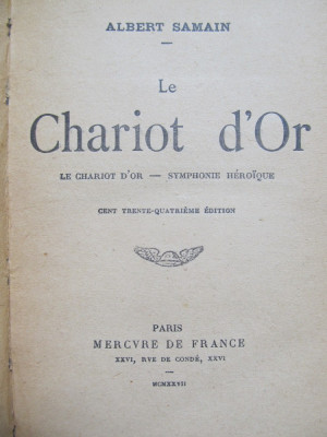 Le Chariot d&amp;#039;Or - Albert Samain , 1927 foto