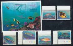 Insula Norfolk 1997 serie 6 timbre si colita pesti neuzate MNH foto