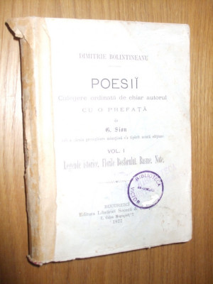 DIMITRIE BOLINTINEANU - POESII - prefata: G. Sion - Vol. I - 1877, 508 p. foto