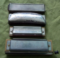 lot patru muzicute harmonica Hohner the Chromonica, Marine Band, Sonny boy sa foto