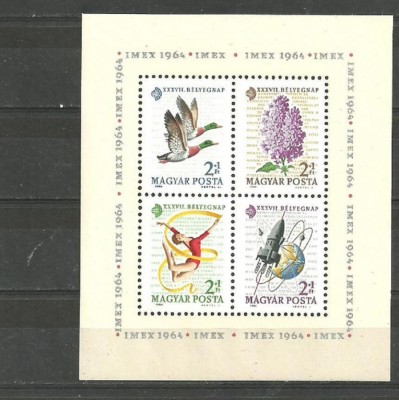 Ungaria 1964 - FAUNA, FLORA, SPORT, COSMOS, BLOC DE 4 MNH, N2 foto