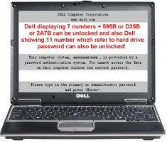 Deparolare / parola BIOS DELL - Service Tag A95B 2A7B 595B D35B System Disabled foto