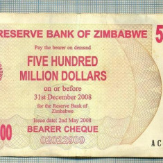 A 959 BANCNOTA-ZIMBABWE -500 000 000 DOLLARS -ANUL2008-SERIA-starea care se vede