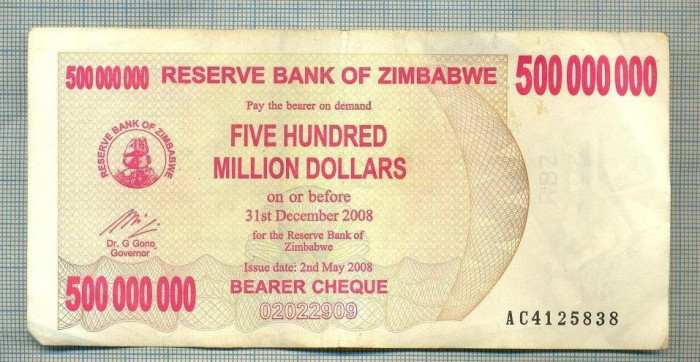 A 959 BANCNOTA-ZIMBABWE -500 000 000 DOLLARS -ANUL2008-SERIA-starea care se vede