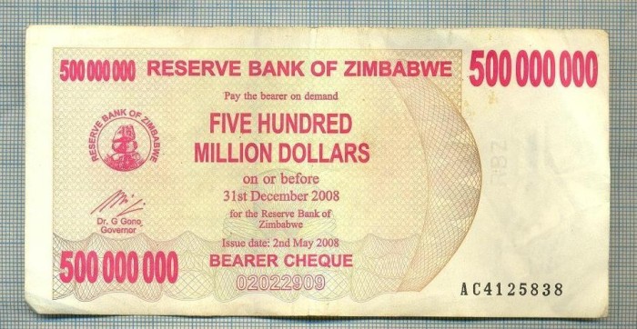 A 959 BANCNOTA-ZIMBABWE -500 000 000 DOLLARS -ANUL2008-SERIA-starea care se vede