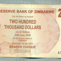 A 958 BANCNOTA-ZIMBABWE -200 000 DOLLARS -ANUL2007 -SERIA -starea care se vede