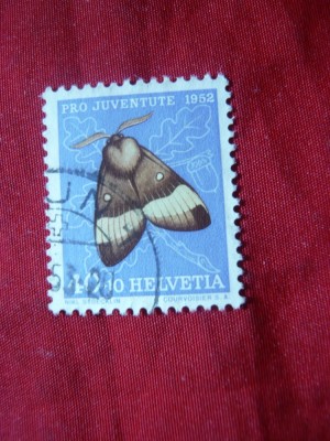 Timbru 40 C -Fluture -Pro Juventute 1952 Elvetia stampilat foto