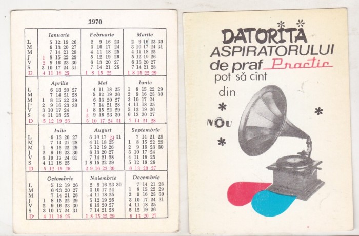 bnk cld Calendar de buzunar - 1970 - Aspiratorul Practic