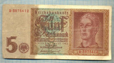 A 968 BANCNOTA- GERMANIA - 5 REICHSMARK -ANUL 1942 -SERIA -starea care se vede foto