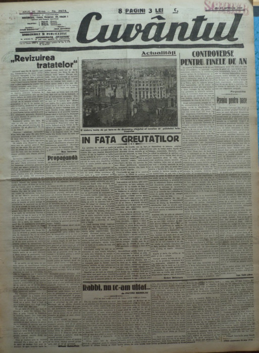 Cuvantul , ziar legionar , 27 Aprilie 1933 , articole Nae Ionescu , M. Sebastian