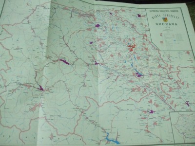 Suceava 1976 Moldova Bucovina harta judetului color foto