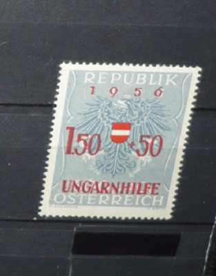 AUSTRIA 1956 &amp;ndash; ANIVERSARI. UNGARNHILFE, timbru nestampilat cu SUPRATIPAR, B13 foto