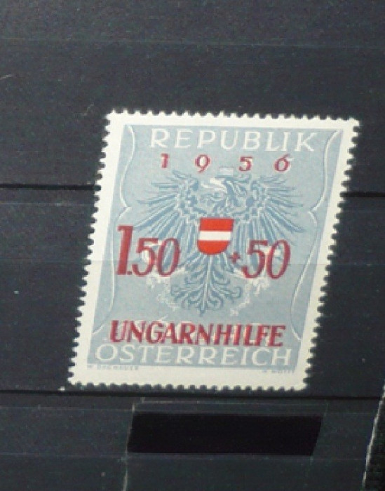 AUSTRIA 1956 &ndash; ANIVERSARI. UNGARNHILFE, timbru nestampilat cu SUPRATIPAR, B13