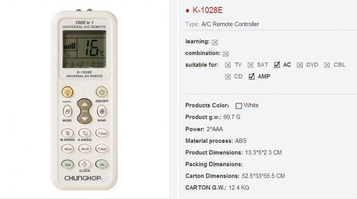 Telecomanda universala pentru aer conditionat 1000 in 1