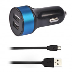 Incarcator de Masina Dual USB cu Inel Albastru Rotund foto