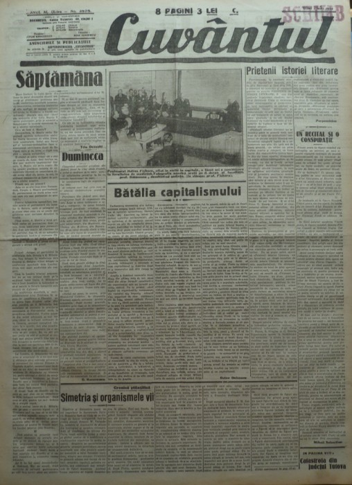 Cuvantul, ziar legionar, 1 Mai 1933, articole Perpessicius, Mihail Sebastian