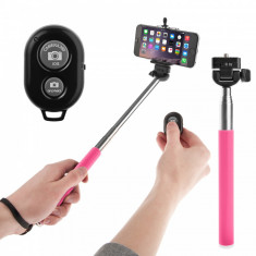 Selfie stick MONOPIED roz cu bluetooth si telecomanda wireless wireless mobile phone monopod foto