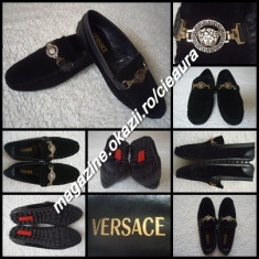 MOCASINI NEGRI BARBATI PIELE GEN FIRMA VERSACE PANTOFI SPORT ELEGANTI COMOZI foto