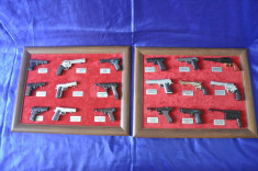 Frumoasa Colectie 18 Pistoale in miniatura,machete din fier.Pistol,Arme Decor! foto