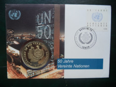 1995 Germania - FDC si medalie ( Natiunile Unite 50 de ani ). foto