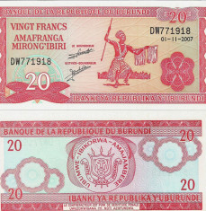 BURUNDI- 20 FRANCS 2007-11-01- UNC!! foto