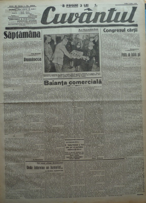 Cuvantul, ziar legionar, 8 Mai 1933, articole de Mihail Sebastian, Perpessicius, Ion Calugaru foto
