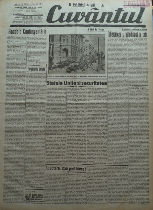 Cuvantul , ziar legionar , 6 Mai 1933 , articole Nae Ionescu , Mihail Sebastian